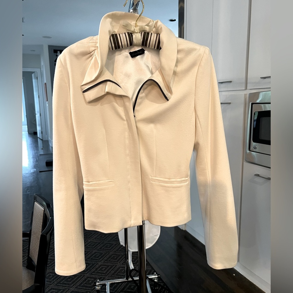 Beautiful ivory wool blend jacket, fully lined by CC Couture.